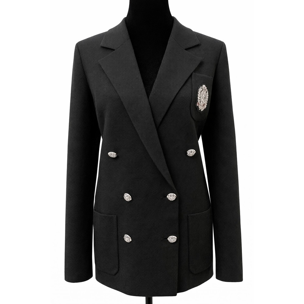 Lauren Ralph Lauren Womens Double Brested Crown Logo Cardigan Small‎ Black Wool